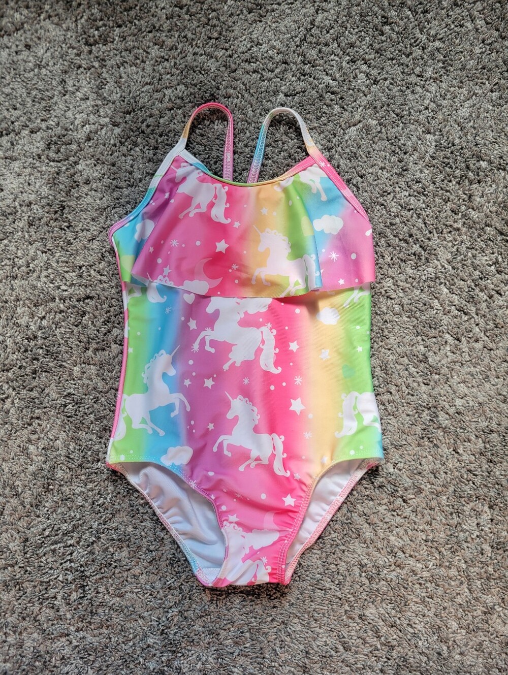 Girls Rainbow Unicorn One-Piece Swimsuit Pink & Multicolor Size 110 = 4/5 *NWOT*